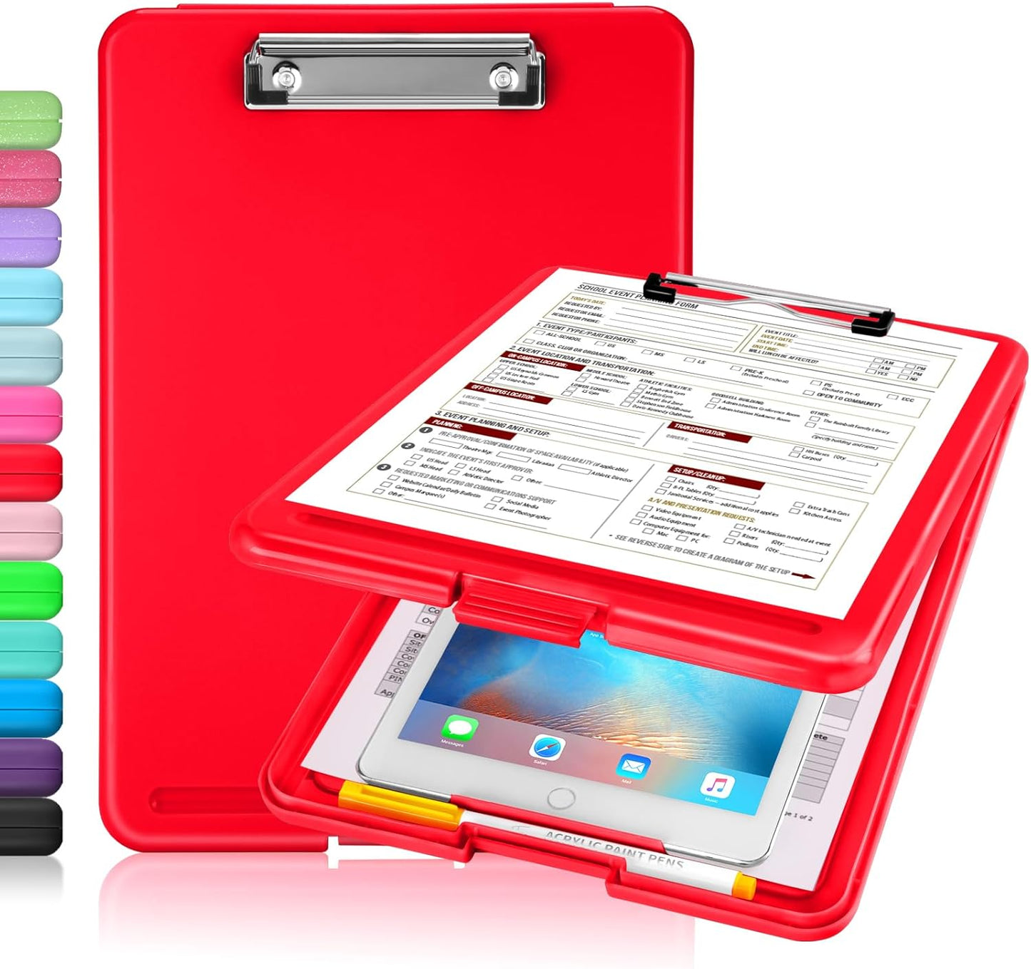 Sooez Clipboard with Storage, Plastic Storage Clipboards with Low Profile Clip, Nursing Clip Boards Foldable, Hanging Clipboard Case for Work, Teacher, Classroom Must Haves, Office School Supplies