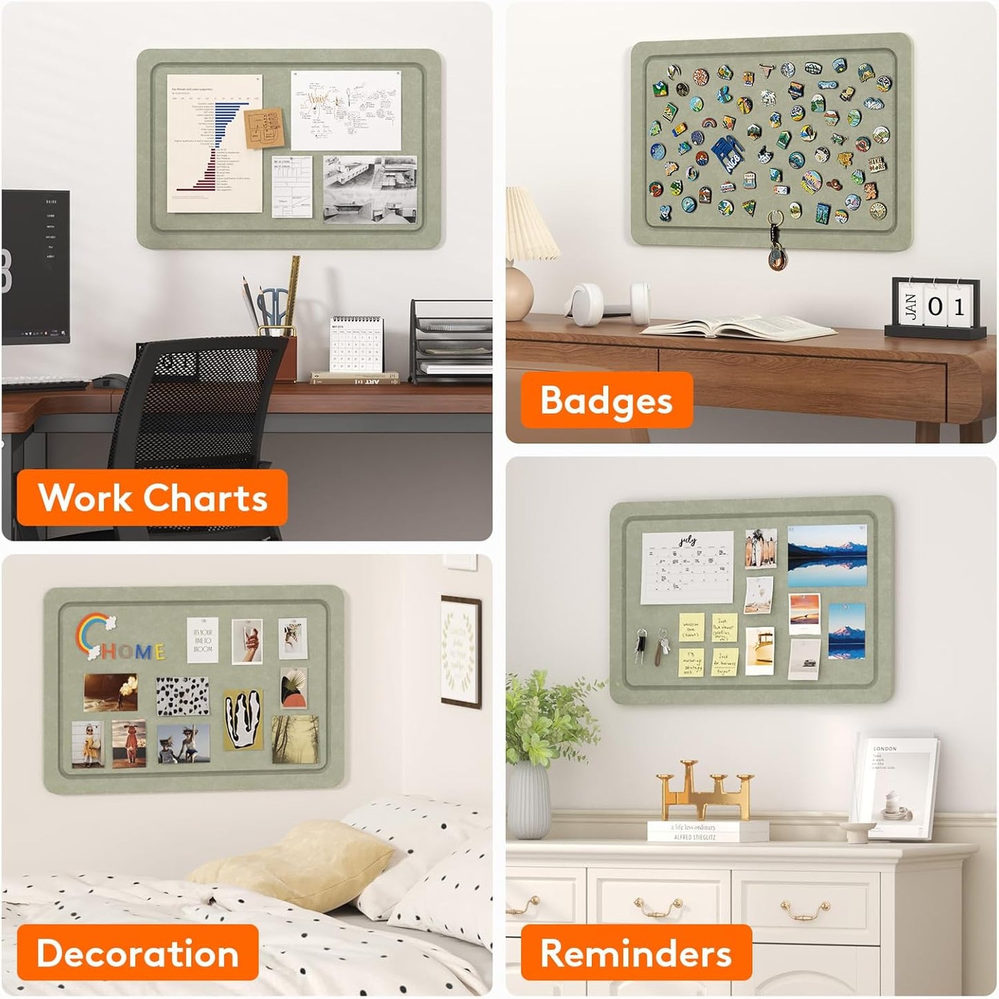 Lifewit Cork Board Alternative,22.4"x 14.8" Bulletin Board with Self-Adhesive,Foldable Decorative Felt Pin Board Vision Board Message Board with 20 Pushpins for Office Wall Decor, Room Decor, Oatmeal