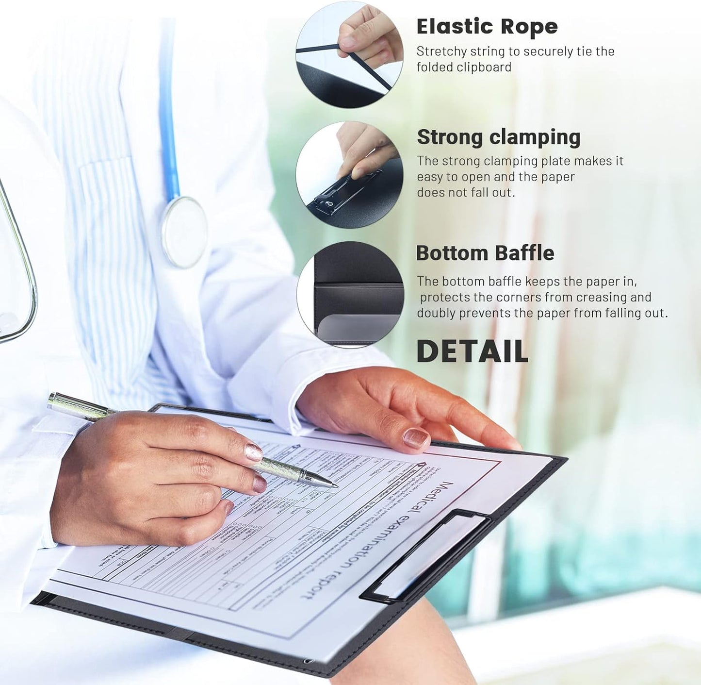 Portable Foldable Nursing Clipboard, Folding Metal Clipboard Pocket Size, Whitecoat Clipboard Nurse Edition Trifold, Occupational Therapy Clipboard for Doctors（Pink）