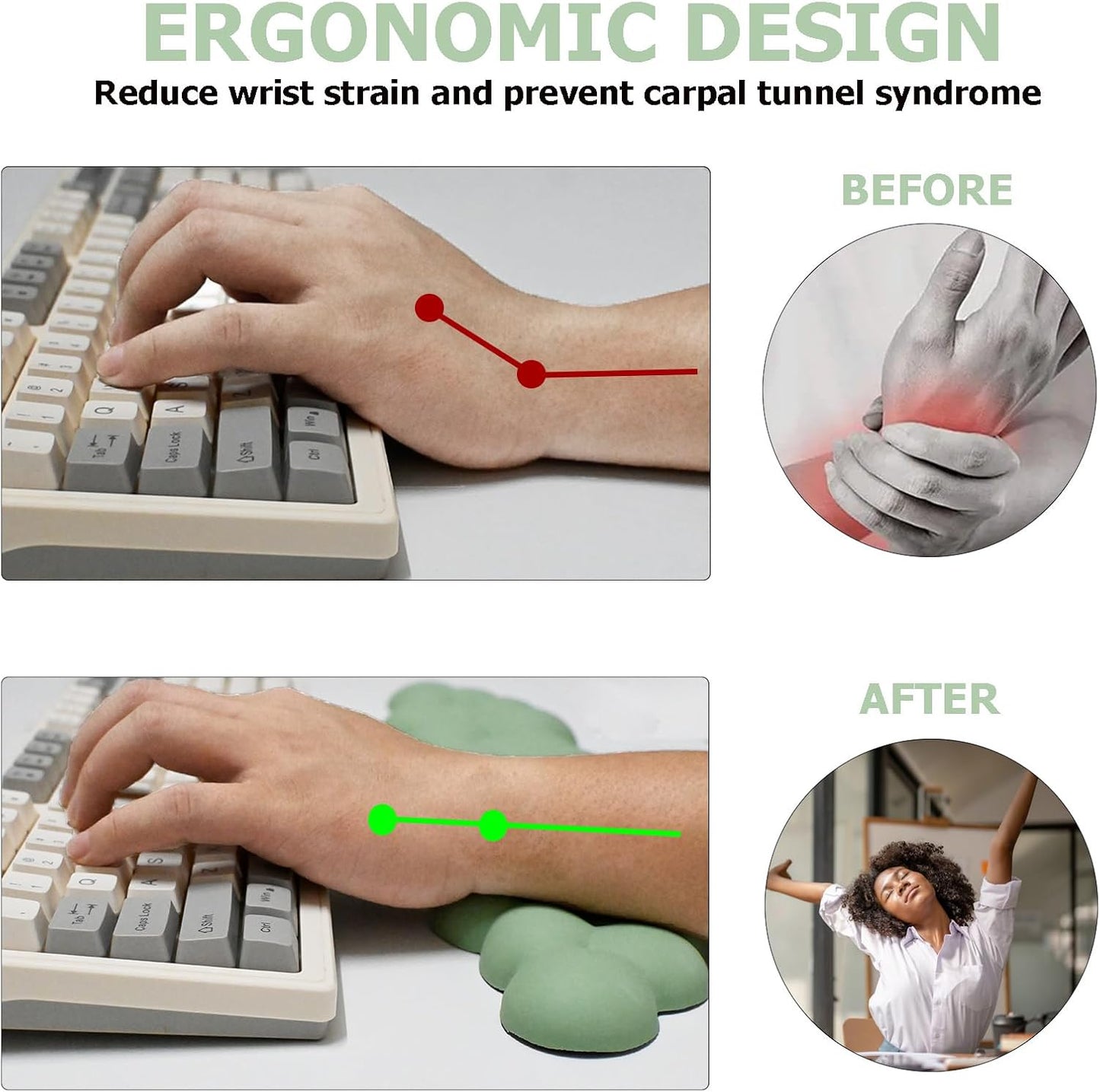 Cloud Wrist Rest Keyboard, PU Leather Memory Foam Wrist Rest for Computer Keyboard, Ergonomic Keyboard Wrist Rest and Cute Mouse Wrist Rest for Gaming,Office,Computer,Typing Pain Relief,Pastel Green