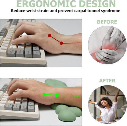 Cloud Wrist Rest Keyboard, PU Leather Memory Foam Wrist Rest for Computer Keyboard, Ergonomic Keyboard Wrist Rest and Cute Mouse Wrist Rest for Gaming,Office,Computer,Typing Pain Relief,Pastel Green