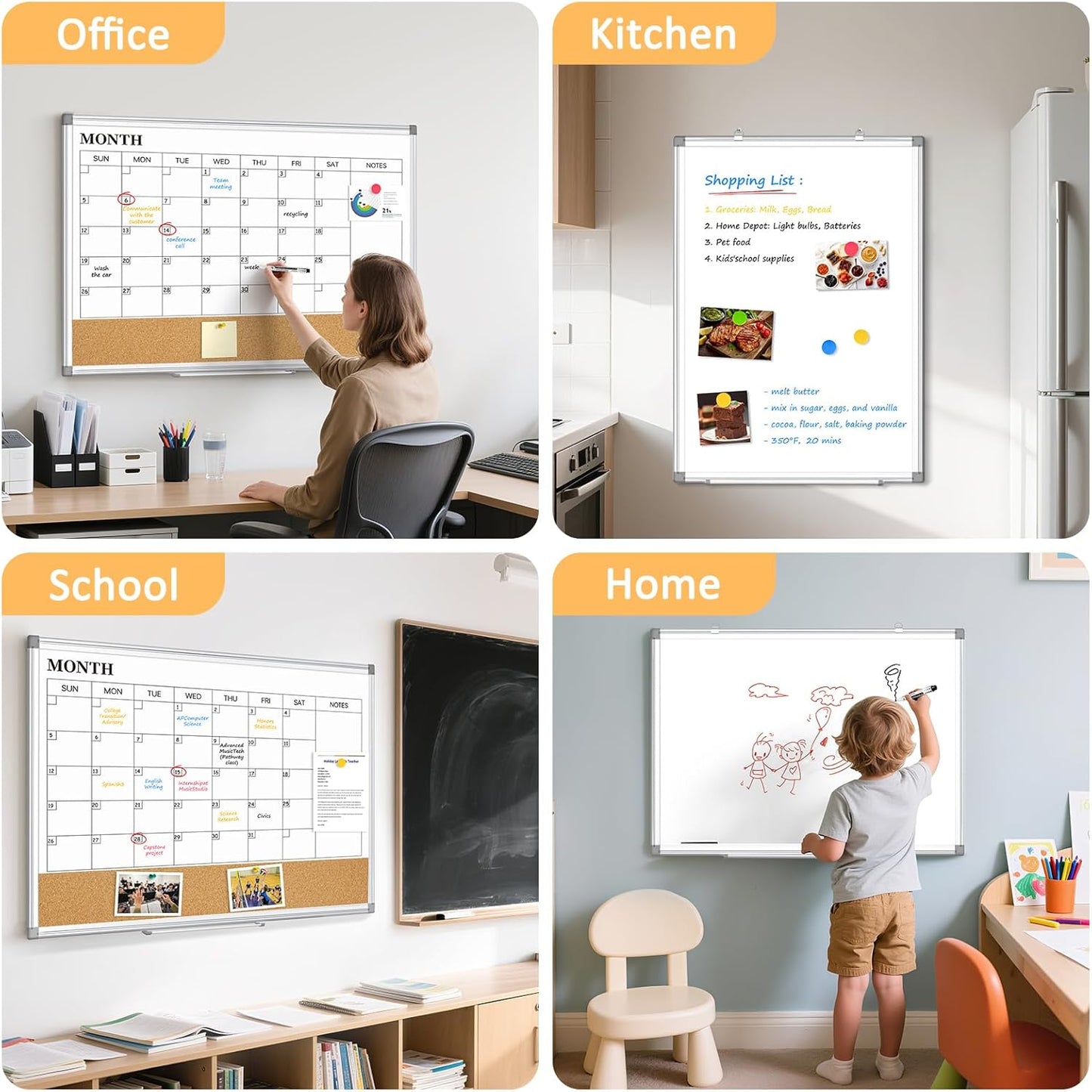 Weekly Calendar Dry Erase Whiteboard for Wall, 24"x18" Magnetic Weekly Planner White Board, Double Sided Hanging Daily Planning Board for Home, Office, School, Kitchen