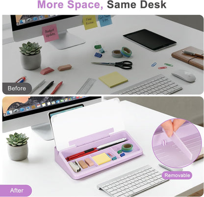 WALGLASS Small Desktop Whiteboard with Storage, Glass Desk Dry Erase White Board Computer Keyboard Stand with Drawer, Desk Organizers with Accessories for Office, Home, School Supplies White