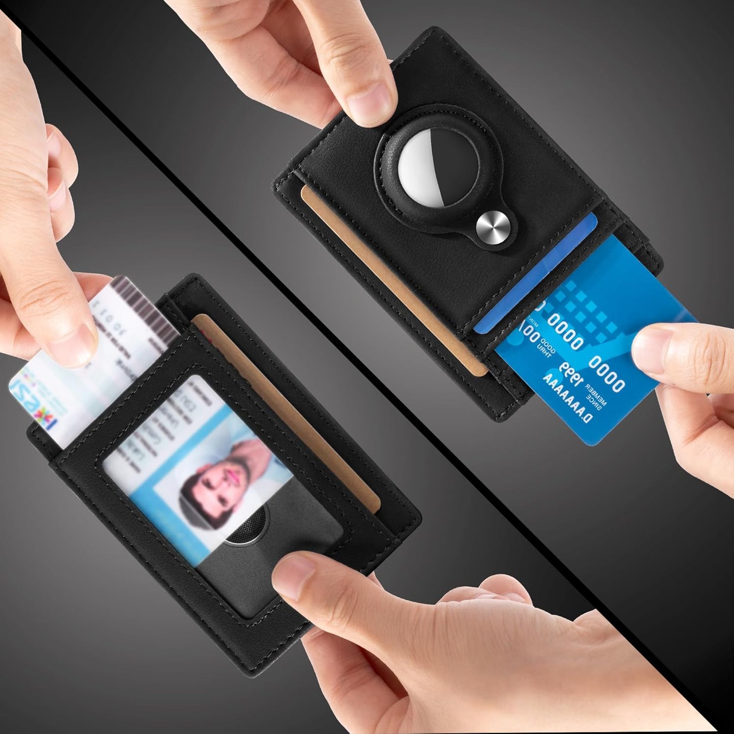 Slim Minimalist Front Pocket Air Tag Wallet, RFID Blocking Card Holder Wallet with Airtag Holder