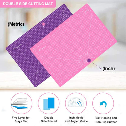 HEADLEY TOOLS 18" x 24" Thickened Self Healing Cutting Mat, A2 Rotary Cutting Sewing Mat for Crafts, Double Sided 5-Ply Table Cutting Board for Fabric Quilting Leather Arts Hobby Project, Grey/Black