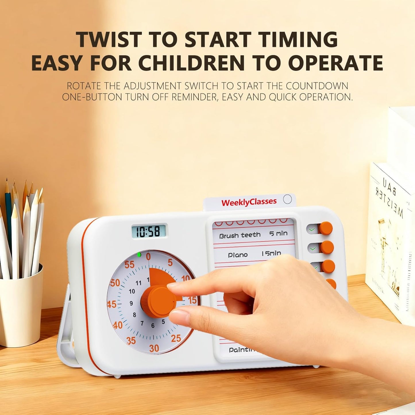 Cube Kitchen Timer - Rechargeable Countdown Timer 15-20-30-45-60 Mins for Cooking, Classroom, Exercise (Black)