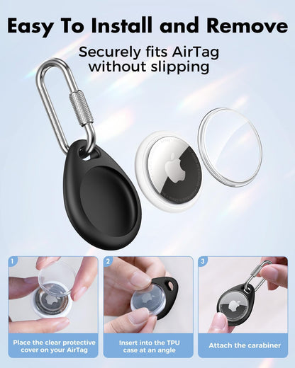 UNBREAKcable AirTag Holder for Apple - 4 Pack Air Tag Case [Professional Carabiner] [Waterproof] [Shockproof] TPU AirTag Keychain for Kids, Pets, Keys, Luggage, Backpacks