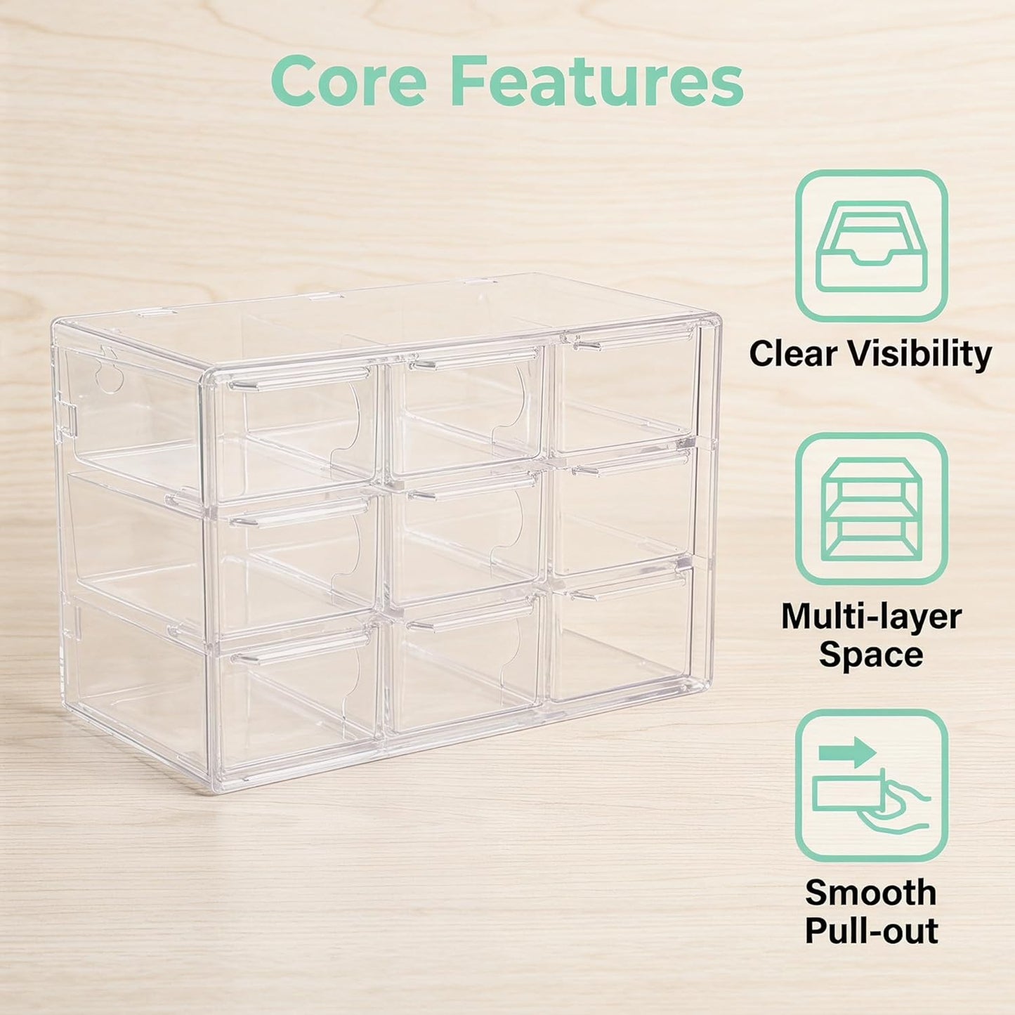 Acrylic Drawer Organizer, Clear Desk Organizer with Drawer, Plastic Stackable Storage Drawers with 6 Drawers, Dustproof Organizers for Jewelry, Craft, Office Supplies