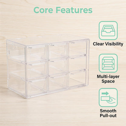 Acrylic Drawer Organizer, Clear Desk Organizer with Drawer, Plastic Stackable Storage Drawers with 6 Drawers, Dustproof Organizers for Jewelry, Craft, Office Supplies
