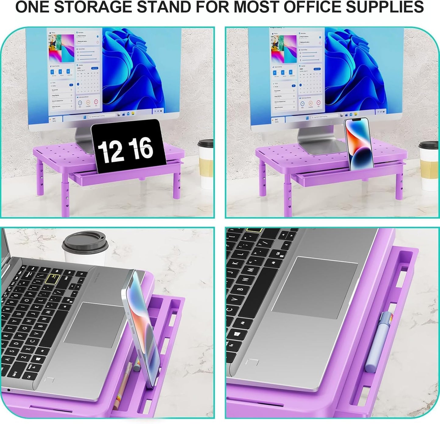 WALI Monitor Stand Riser with Drawer and 2 Pen Holders, Desk Organizers and Accessories for Computer, Printer, Laptop Stand for Home Office Supplies, (PTT004-B), 1 Pack, Black