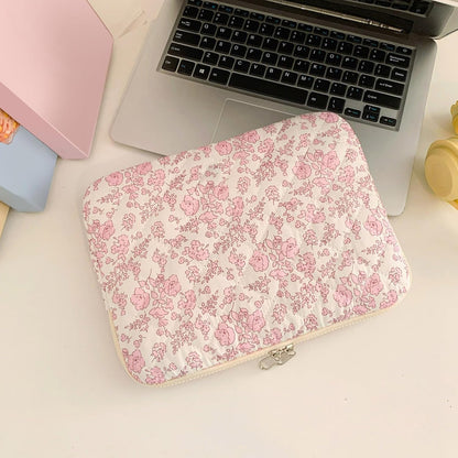 Puffy Laptop Sleeve 13 Inch Cute Quilted Laptop Protective Case Padded Floral Computer Sleeve for MacBook (A-Blue, 13 Inch)