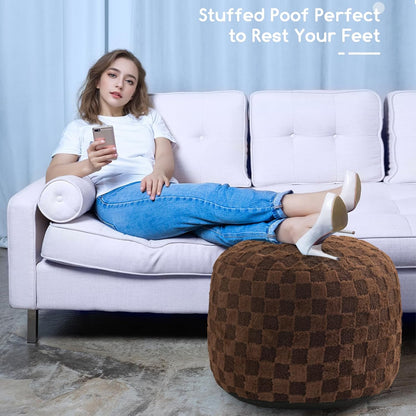 HIGOGOGO Round Stuffed Pouf Ottoman, Corduroy Poufs with Foam Chunk Filling, Furry and Fluffy Pouf Foot Stool Storage Ottoman, 20 X 15 Floor Poufs Foot Rest for Living Room, Dark Grey