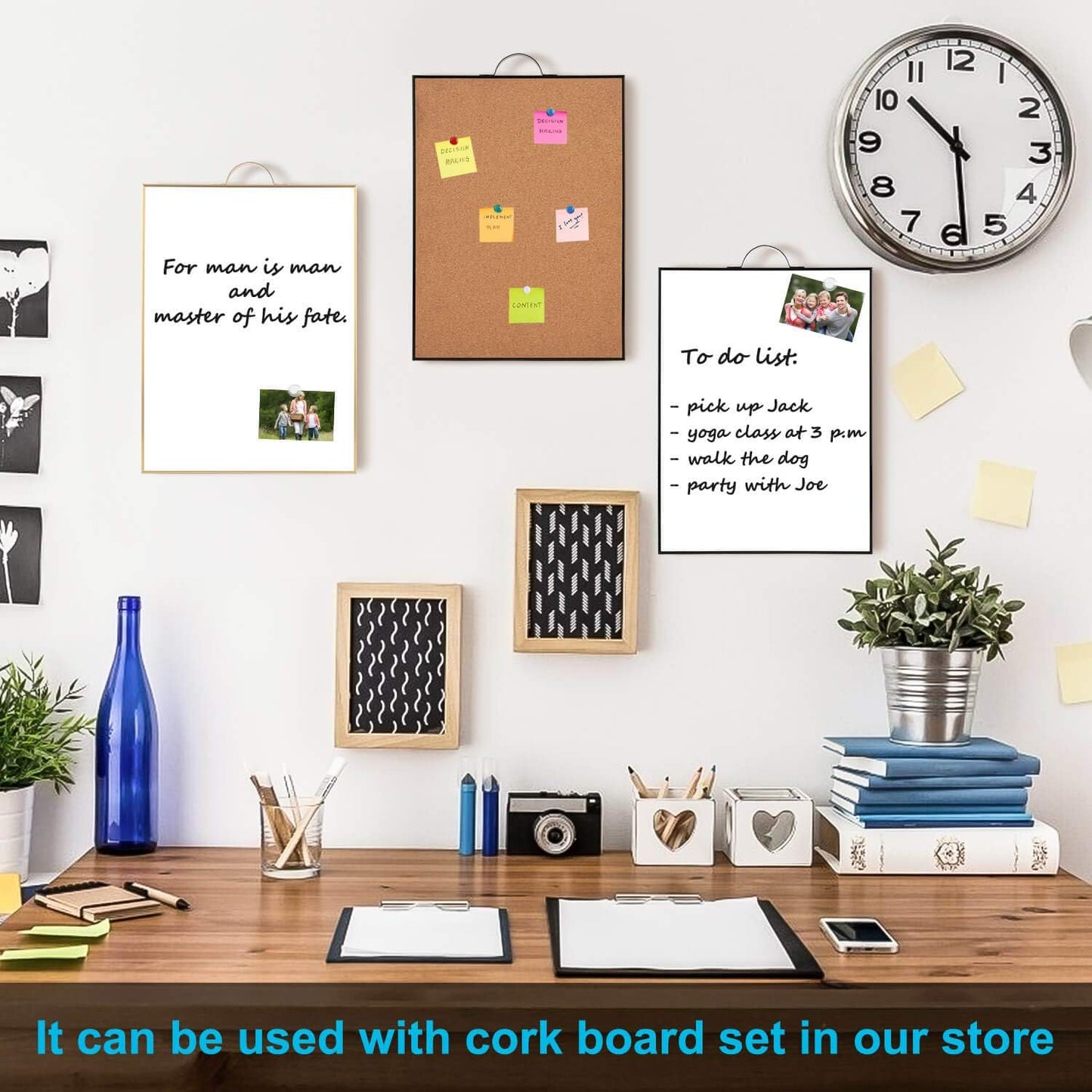 TSJ OFFICE Small Whiteboard Cork-Board - 16" X 12" Portable Aluminum Black Framed Magnetic Dry Erase Board, Small Bulletin Cork Board with Holder for Office, Home and School