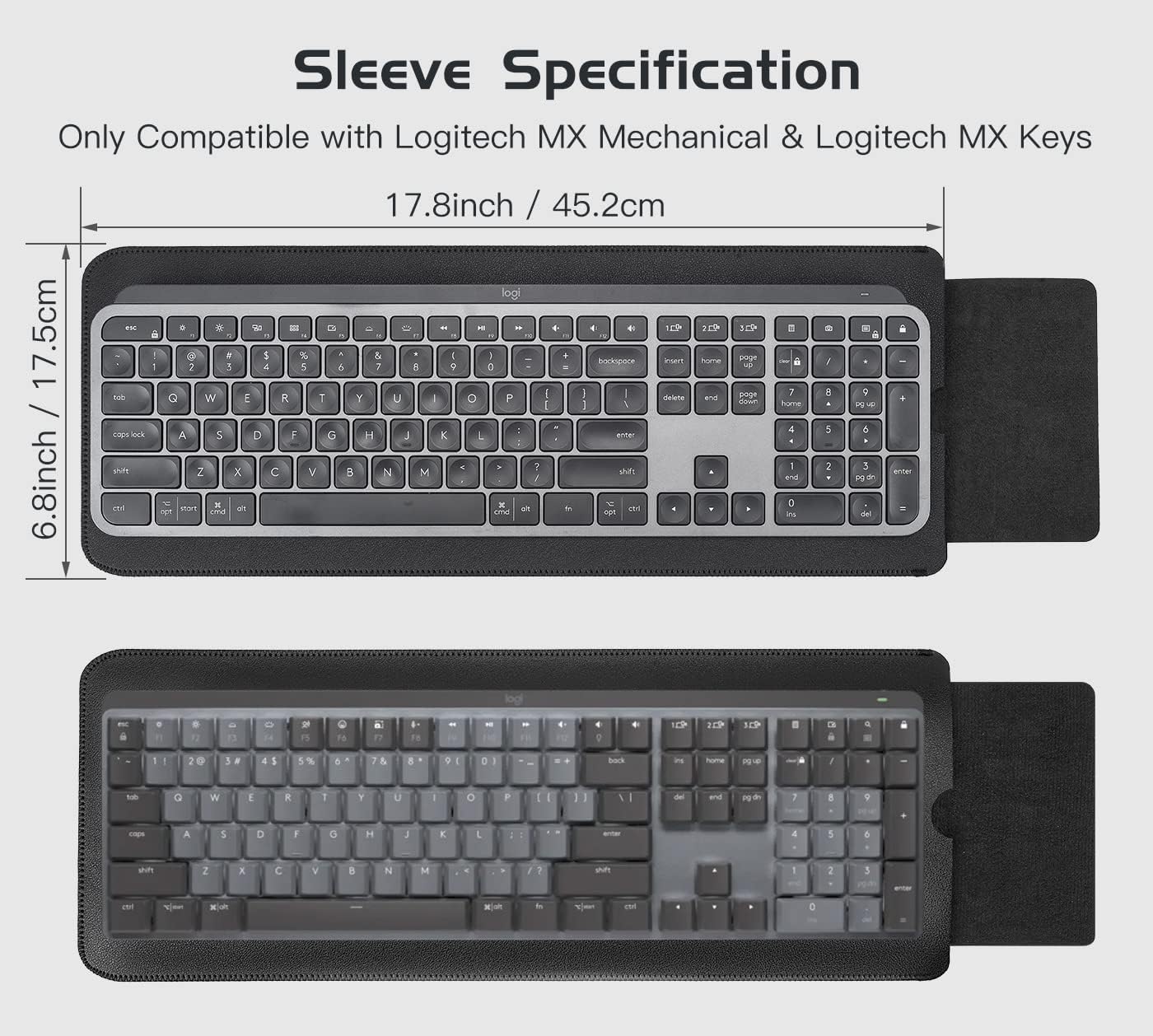 Protective Keyboard Sleeve Case for Logitech MX Keys Mini Minimalist & MX Mechanical Mini Wireless Illuminated Keyboard, Logitech MX Mini PU Sleeve Bag Case, Black