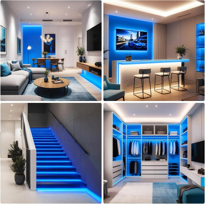 32.8FT/10M Blue COB LED Strip Light, 3200LEDS LED Tape Lights, High Bright CRI93+ Flexible Dimmable Light Strip for Bedroom TV Backlight Monitor Gaming Room Bar Decor(with Plug)