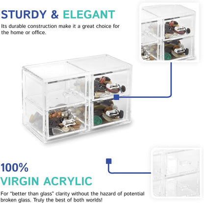 Huang Acrylic Clear Stackable Upright 3-Drawer Organizer, Makeup Jewelry Accessories Cosmetic Countertop Storage Display 3.5 x 3.25 x 5.75 inches
