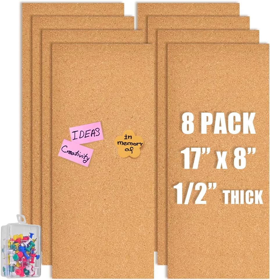 17x8 Corkboard Tiles Bulletin Board, 1/2" Thick Self-Adhesive Cork Boards for Walls, Cork Tiles Vision Board for Home, Office, School, Bulletin Board Decorations(12mm,1pc)