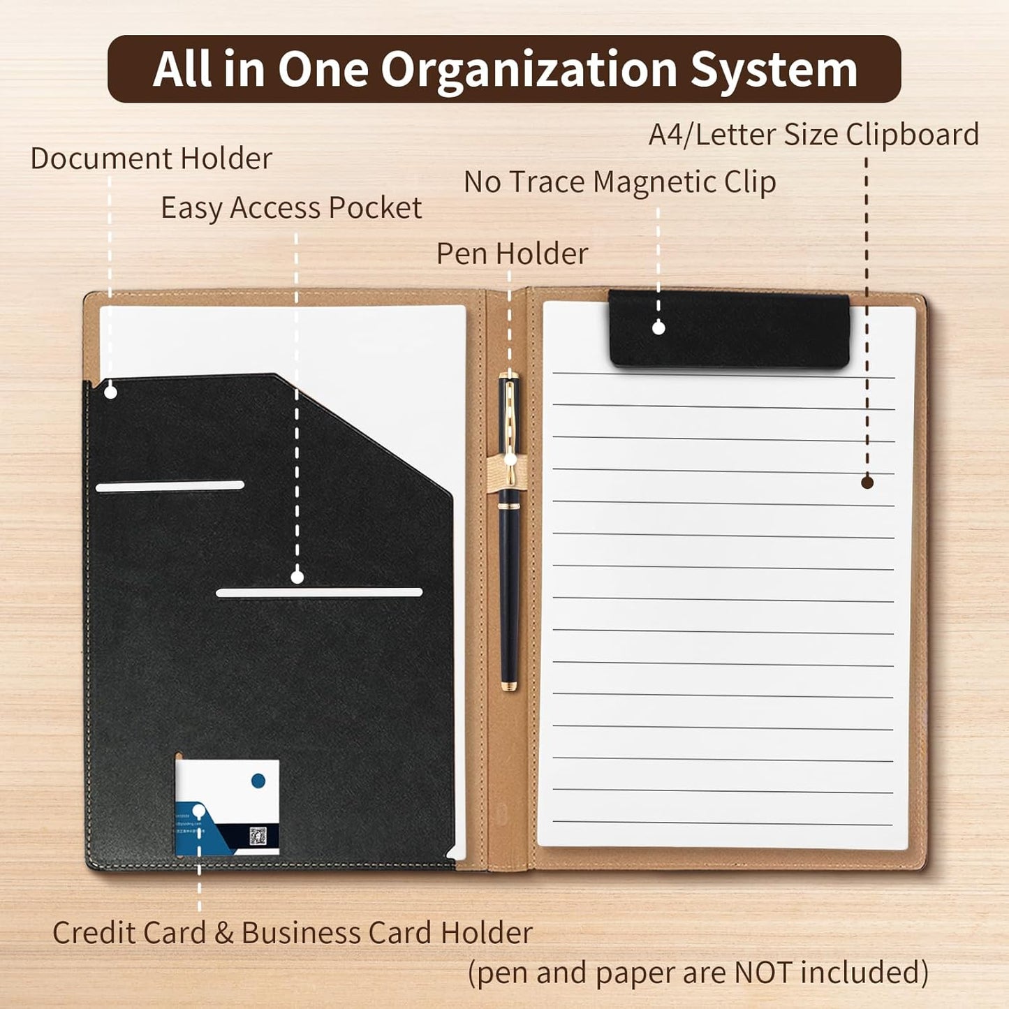 360° Foldable Clipboard Portfolio with Non-Marking Magnetic Clip & Elastic Pen Loop, A4/Letter Document Holder for Business, Office & Interviews