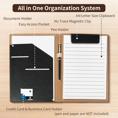 360° Foldable Clipboard Portfolio with Non-Marking Magnetic Clip & Elastic Pen Loop, A4/Letter Document Holder for Business, Office & Interviews