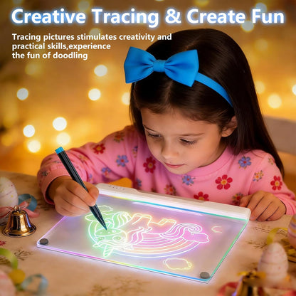 16-Inch Rechargeable Doodle Glow LED Note Board, 7-Color Light Modes, Neon Art Dry Erase Light Up Drawing Pad with Built-in Stand, Sketching Gift Toy for Kids/Girls/Teens, 5 Markers & Tracing Book
