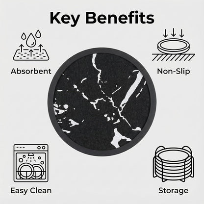 Absorbent Coasters for Drinks with Holder - 6packs, Silicone Coaster with Soft Felt Insert, Black (Coasters with Holder, Black)