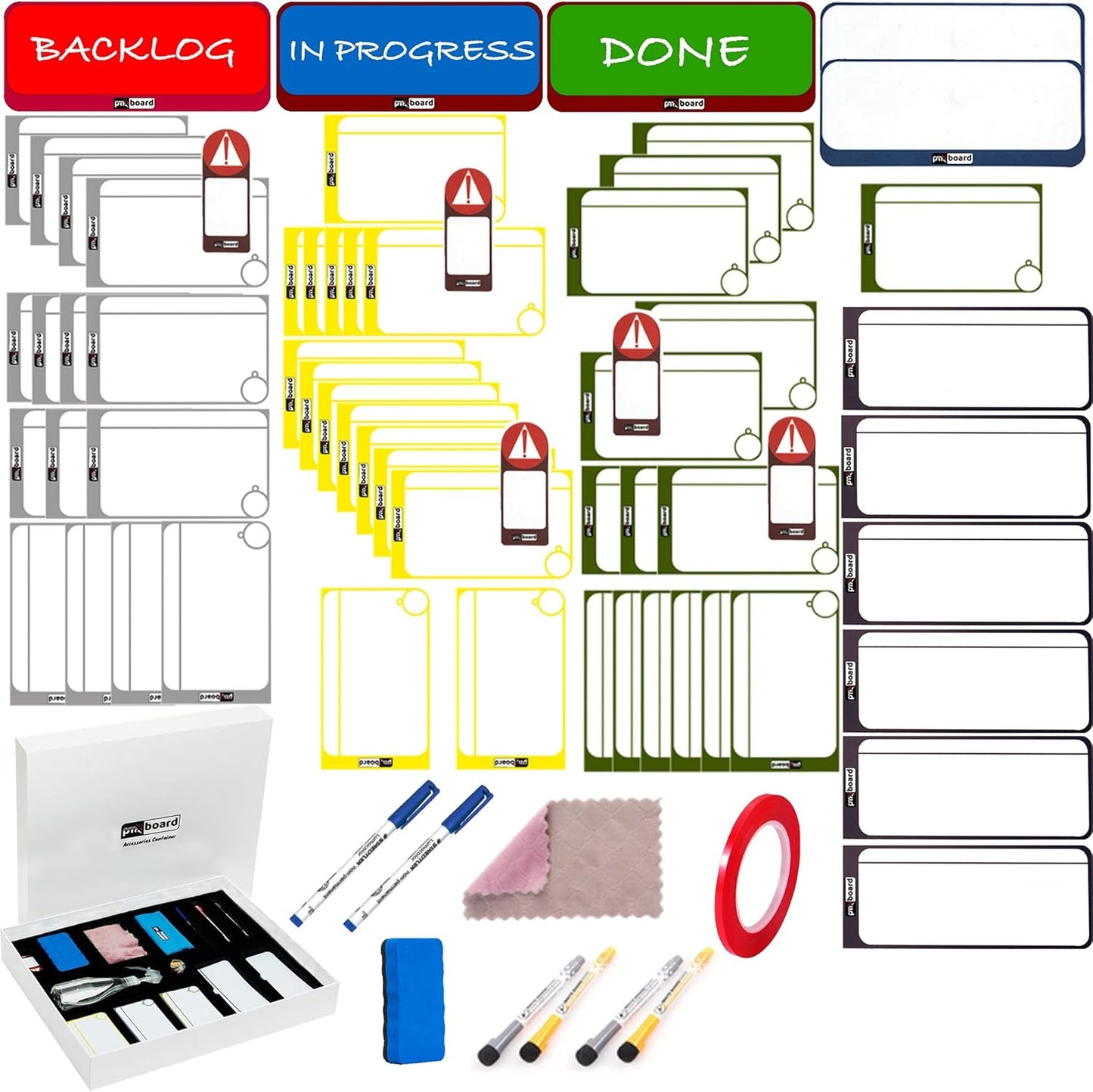 Family Kanban Set. Full Kanban Set and Scrum Set for Families, Full Magnetic Board, Magnetic Cards, Accessory Set, 75 Pieces of Agile Set. Suitable for Kanban Board, Scrum Board, Chore Board