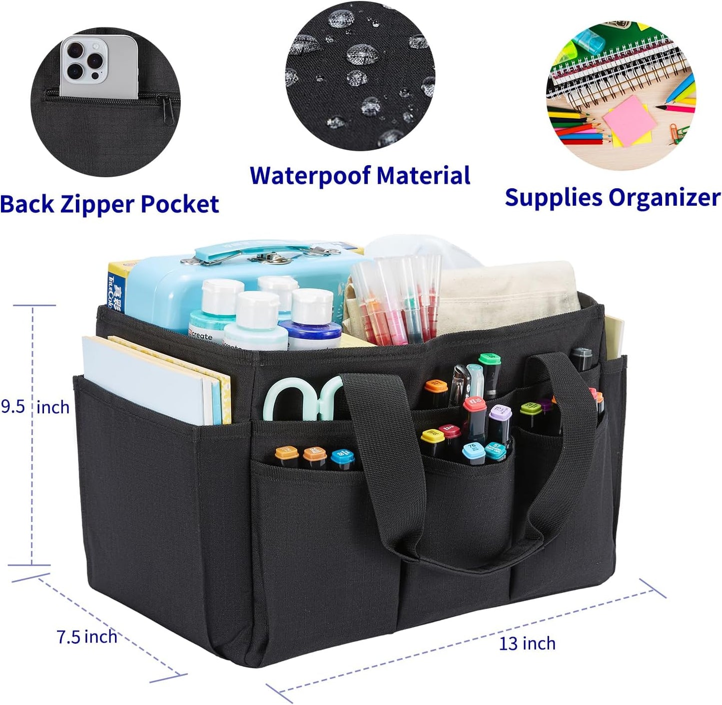 Craft Organizer Tote Bag, Art Organizer, Craft Caddy with Multiple Pockets, Storage Bag for Sewing Tools, Art Supplies, Home and Office (Cat Print)
