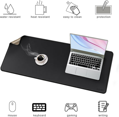 Chihein 2XL 35" x 16" Cork & PU Leather Desk Mat, Dual Sided Desk Pad Protector, Waterproof Writing Blotter for Gaming, Office, Home (Black)
