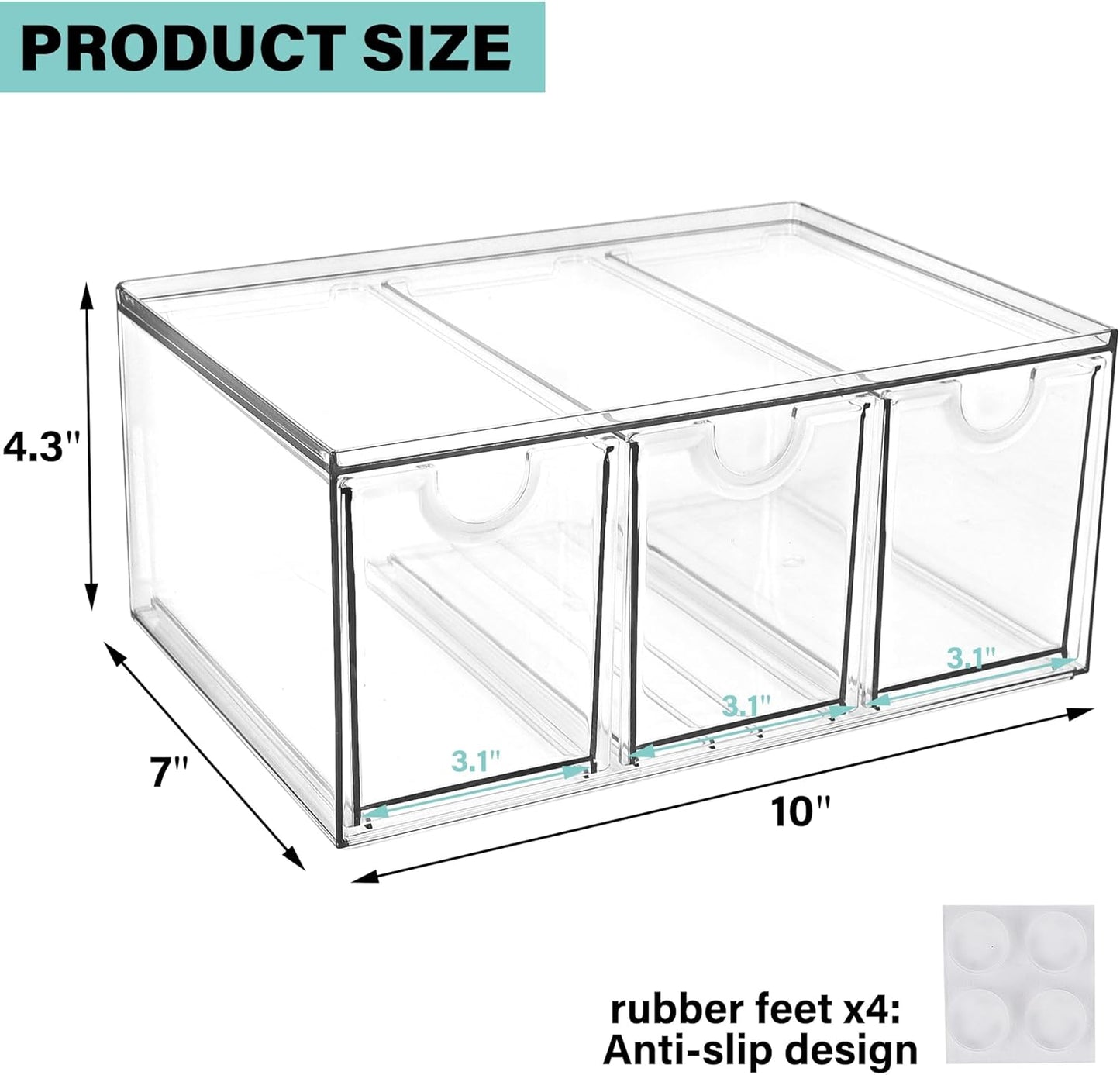 Prsildan Acrylic Drawer Makeup Organizer with 6 Drawers (Not for Baby Bottle), Set of 2 Office Desk Organizers Accessories, Clear Stackable Storage Drawers for Vanity, Craft (Largest Drawer 4" Tall)