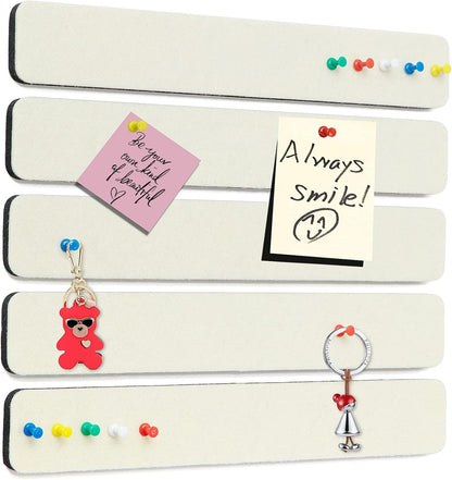 Felt Pin Board Bar Strips Bulletin Board for Bedrooms Offices Home Wall Decoration, Notice Board Self Adhesive Cork Board with 35 Push Pins for Paste Notes, Photos, Schedules