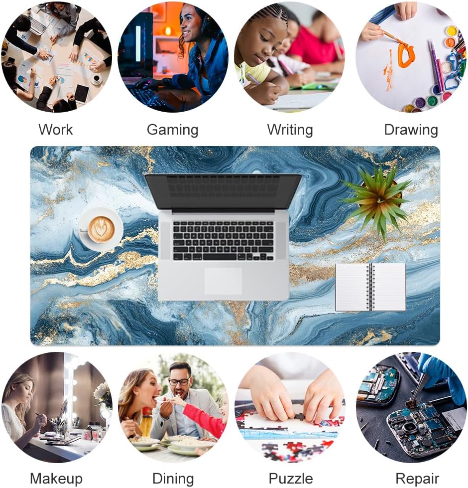 QIYI Large Mouse Pad, Cute Pink Desk Mat for Desktop, Women Girls PU Leather Desk Pad Waterproof Gaming Mousepad, Rose Gold Marble Computer Protector Writing Pad for School Office Home 31.5" x 15.7"