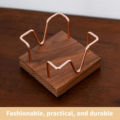 Walnut Wood Sticky Note Holder, 3 x 3 inch Self Stick Note Pad Holder, Post It Note Dispenser Desk Accessories for School and Office Desk Organizer, Gold