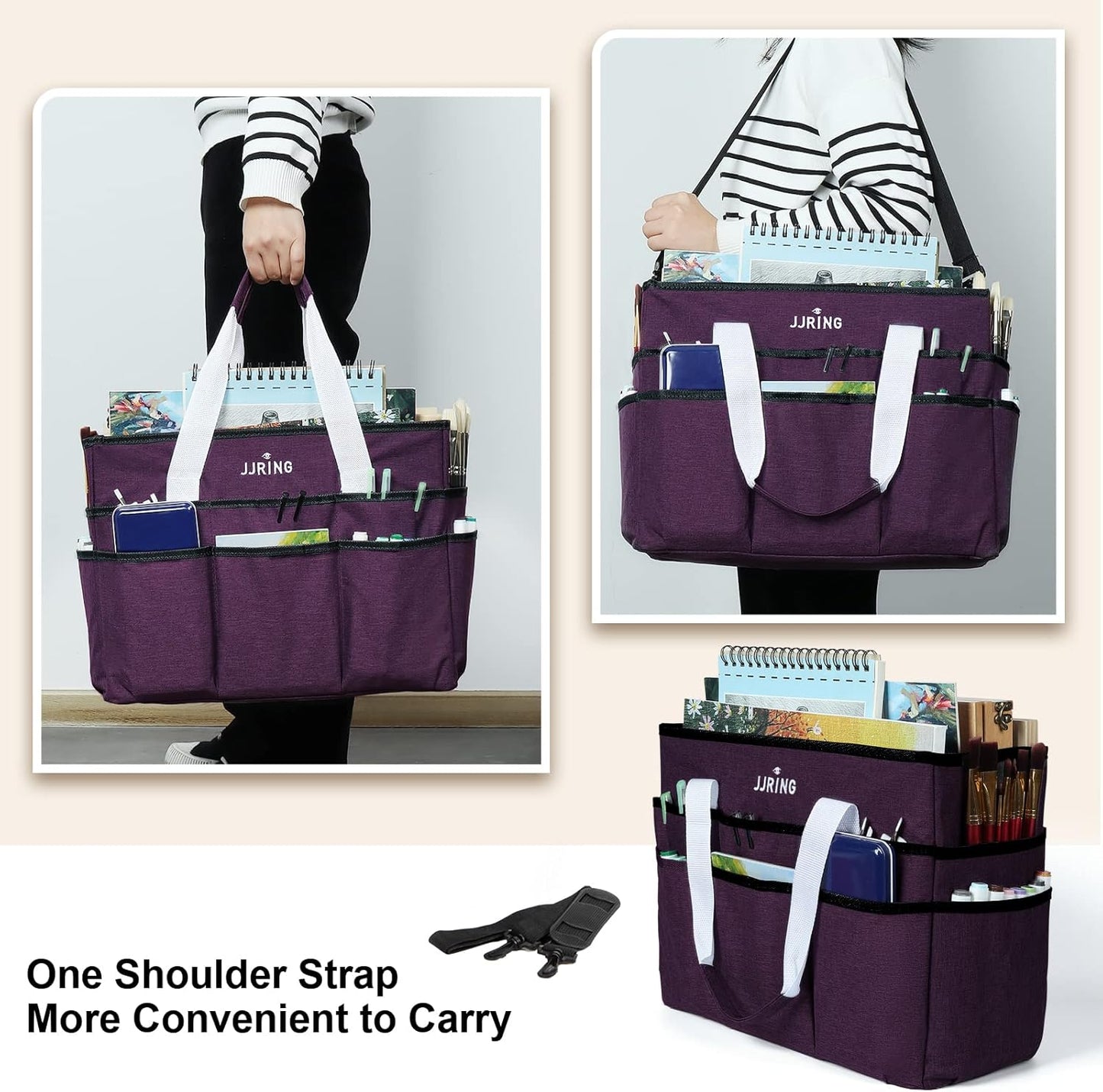 JJRING Craft Organizer Tote Bag for Art Storage, Caddy with Multiple Pockets, Bluish Green Sewing Bag for Scrapbooking, School, Medical, and Office Supplies