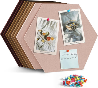 8 Pack Hexagon Felt Bulletin Board Tiles - 12" Large Thick Pin Board for Walls with 30 Push Pins, DIY Boards for Office Home School Decor, Aesthetic Hex Cork Board Alternative