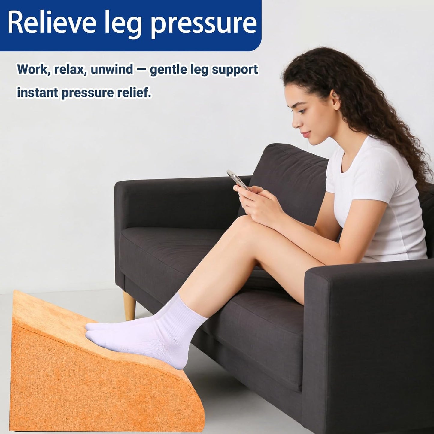 Foot Rest for Under Desk at Work, Ergonomic Under Desk Footrest with Washable Cover for Office, Home & Gaming Leg Elevation Pillow Blue