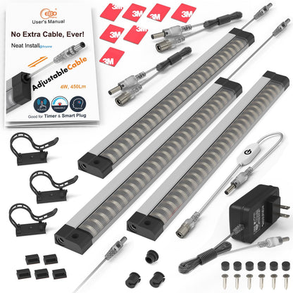 EBD LED Light Bar Built-in Adjustable Cable 12 Pcs Corner Input Under-Counter Light fixtures Work Bench linkable Touch Lights 3000K 5400 Lm Super Bright for Pantry Garage Shelves Closet Shelf