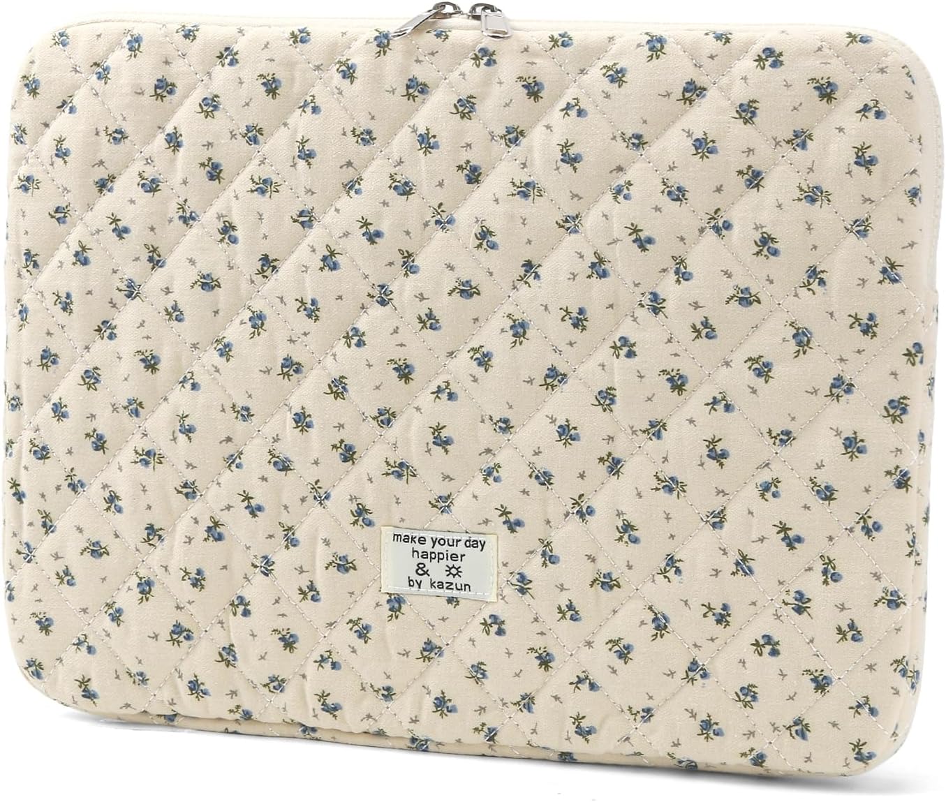 Puffy Laptop Sleeve 13 Inch Cute Quilted Laptop Protective Case Padded Floral Computer Sleeve for MacBook (A-Blue, 13 Inch)