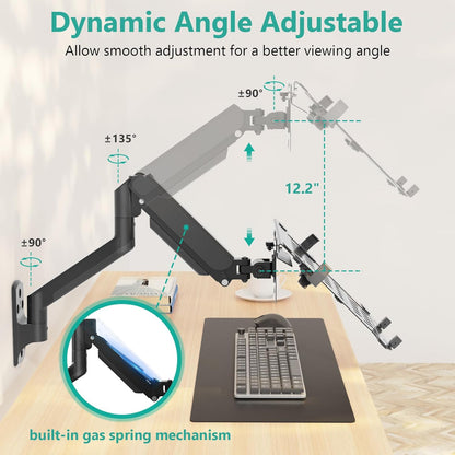 WALI Single Arm Laptop and Monitor Desk Mount for 17" Notebook and Up to 32" Screen, 2-in-1 Adjustable Monitor Arm with Laptop Tray, VESA 75x75 100x100,Holds 22-26.4 lbs, Black (GSMP001NLP)