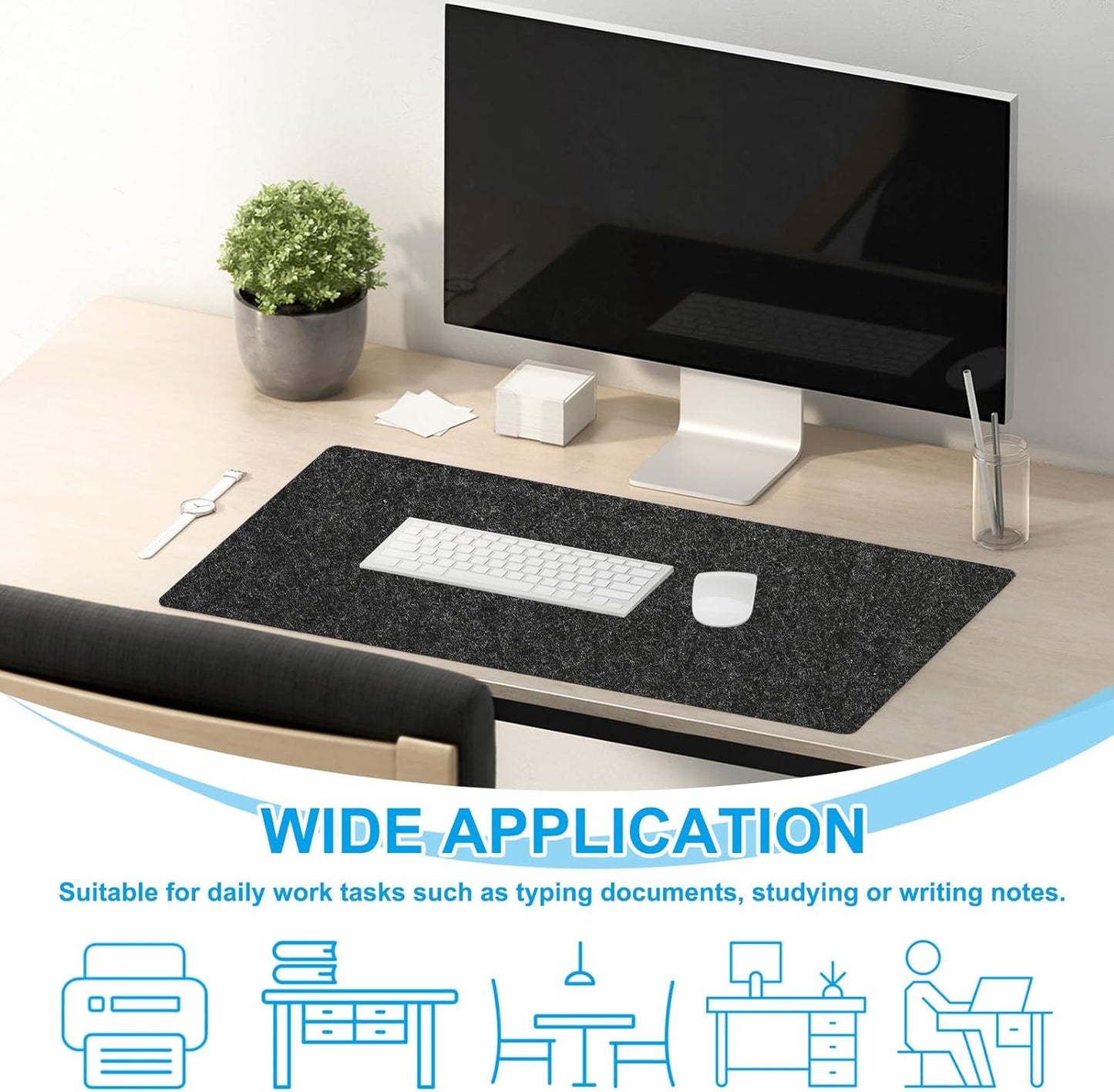 PATIKIL 47.2" x 23.6" Large Felt Desk Pad Protector, Non-Slip Desk Mat Full Table Mouse Pad Keyboard Mats for Laptop Computer Writing Desk Table Gaming Home, Dark Gray