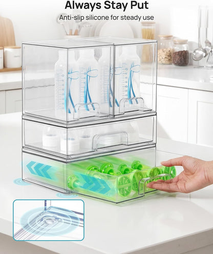 Vtopmart Stackable Storage Drawers Set of 3,Clear Plastic Organizer Bins for Makeup, Cosmetics, Beauty Supplies,Ideal for Vanity, Bathroom,Cabinet,Pantry Organization