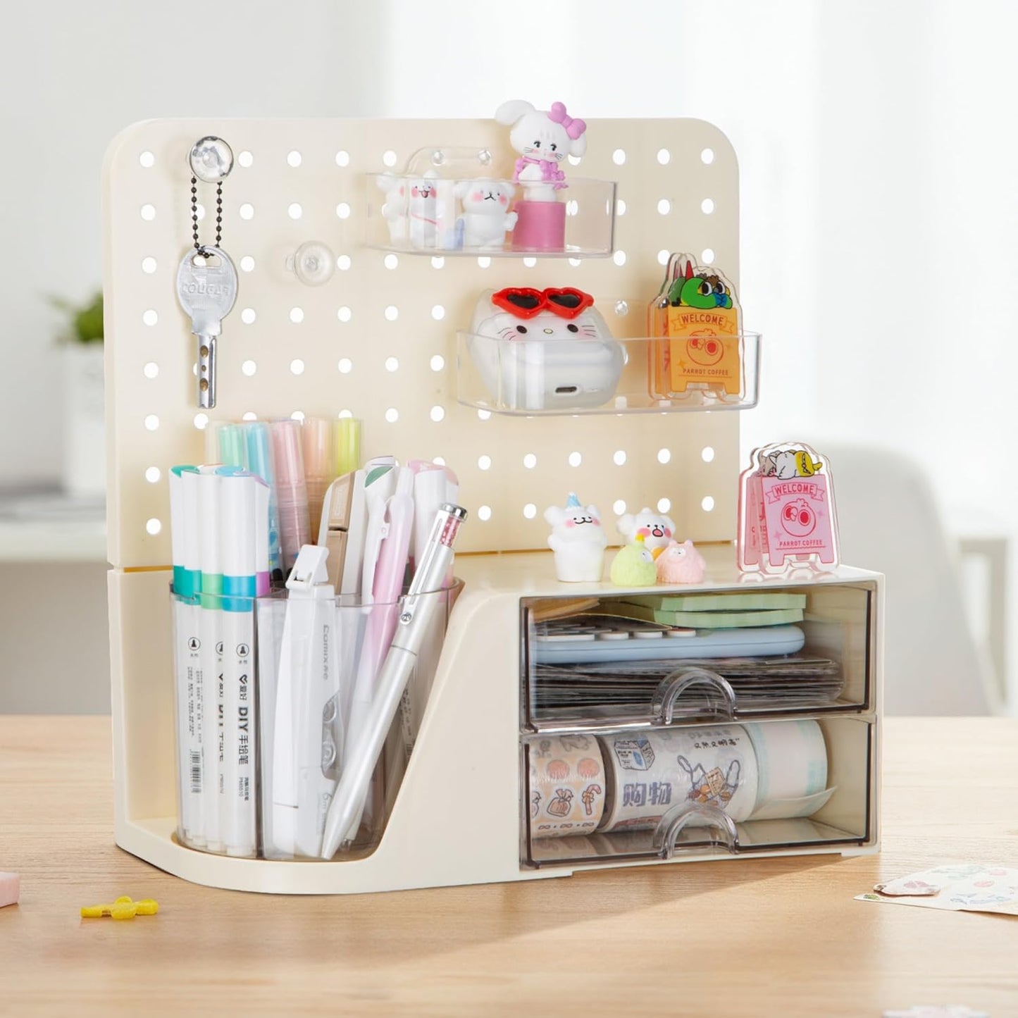 Comix 360° Rotating Pen Holder for Desk, Cute Pencil Holder Pen Organizer, Green Acrylic Pencil Cup Caddy with 5 Slots for Home School Office Supplies