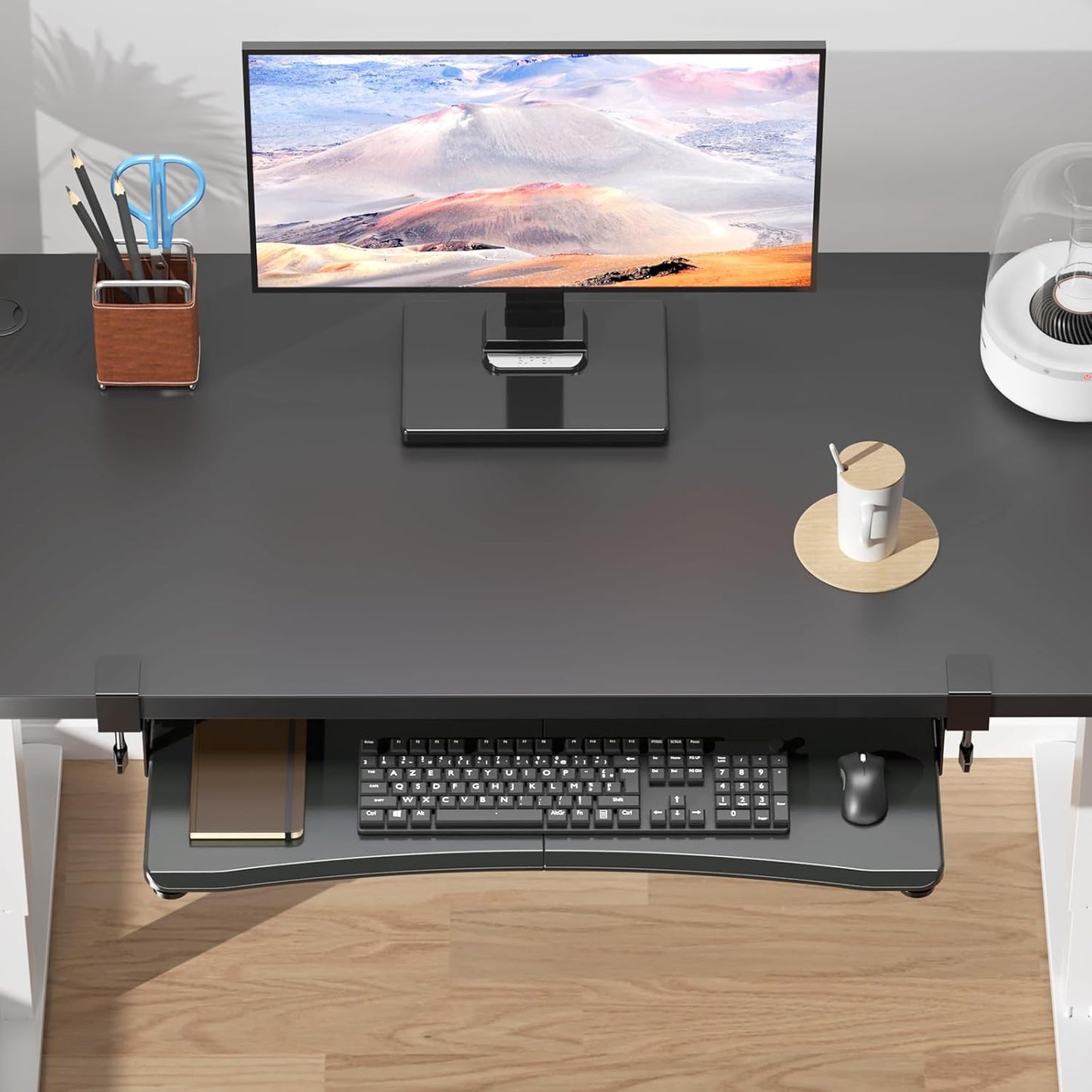 suptek Keyboard Tray Under Desk Pull Out with C Clamp Mount, Computer Keyboard & Mouse Tray, 25.6 (30 Including Clamps) x 11.8 inch Slide-Out Platform Computer Drawer for Typing, Black, DSF1