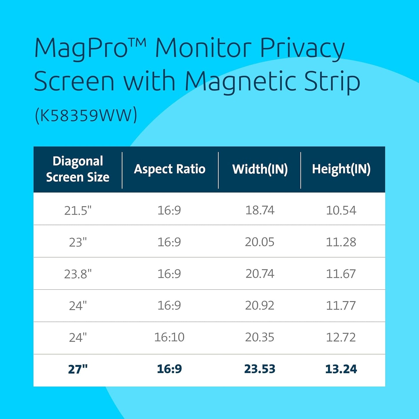 Kensington MagPro™ Magnetic Laptop Privacy Screen 14 inch, Removable 16:9 Laptop Privacy Filter, Anti-Glare, Blue Ray Reduction, Dell Latitude 5420, HP Elitebook 840 G6-G8, Lenovo, Asus (K58352WW)