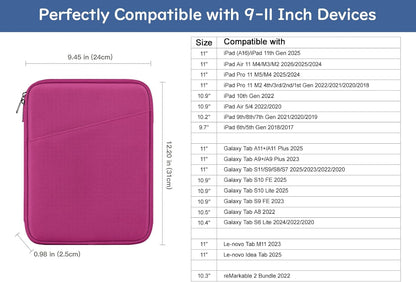 Dadanism 9-11" Tablet Sleeve Bag Carrying Case for iPad (A16) 11th Gen 11", iPad 10th Gen 10.9" Air 5/4, iPad Air M4/Pro 11", iPad 9/8/7th, Galaxy Tab A11+ Plus 11", Remarkable 2 10.3", Black