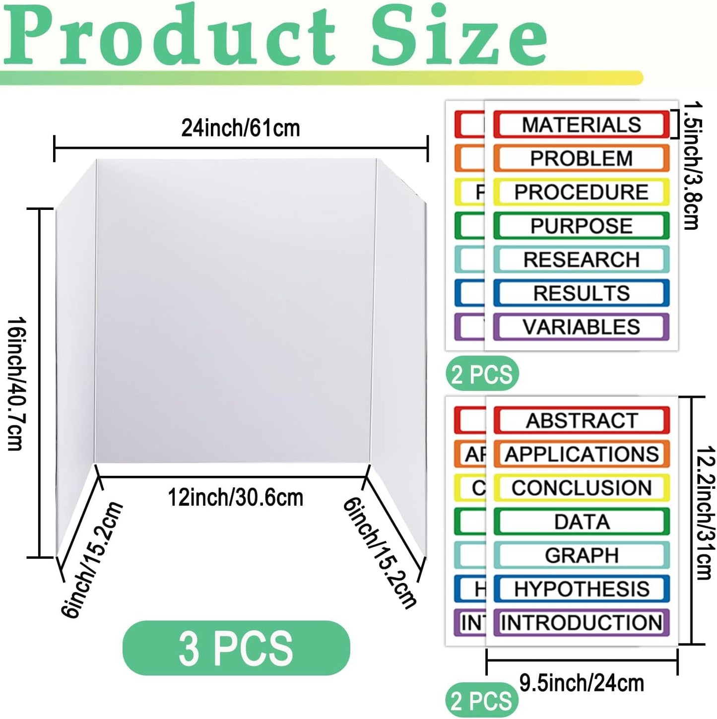 3-Pack Black Trifold Display Boards, 24 x 16 Inches Tri-Fold Corrugated Presentation Boards for Classroom Projects, Science Fairs, Business Events, and Exhibits