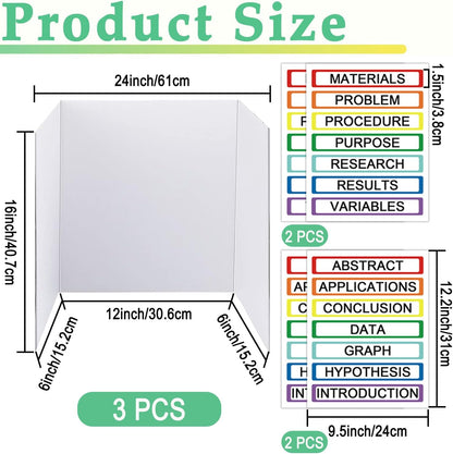 3-Pack Black Trifold Display Boards, 24 x 16 Inches Tri-Fold Corrugated Presentation Boards for Classroom Projects, Science Fairs, Business Events, and Exhibits