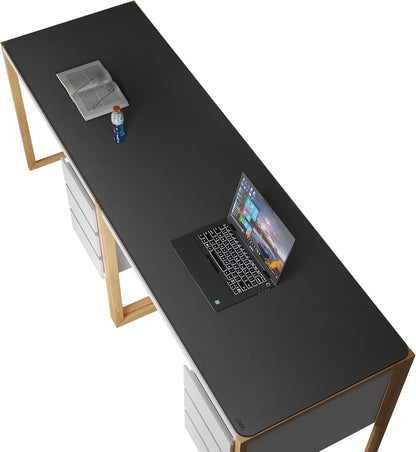 Vyaaa PU Leather & Cork Desk Mat, 39.4"x15.7" Dual Sided Computer Desk mat, Waterproof Large Mouse Pad, Non-Slip Office Desk pad, Office Desk Protector for Work/Gaming/Home (Black)