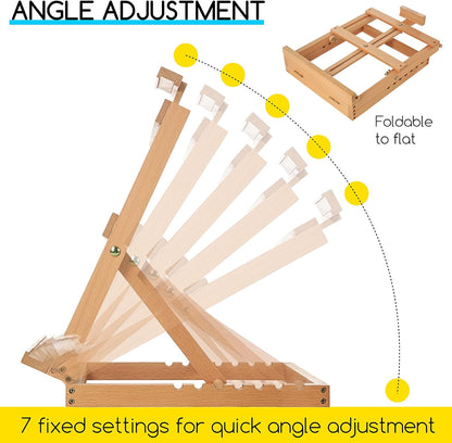 MEEDEN Heavy-Duty Tabletop Studio H-Frame Wooden Easel- Solid Beech Wood Adjustable Artists Desktop Wood Easel Table for Artist, Beginners & Teens- Holds Canvas Art up to 23" High