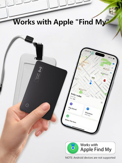 Wallet Tracker Card Work with Apple Find My, Ultra-Slim Rechargeable Tracking Card Credit Card Tracker for Wallet, Luggage, Passport (for iOS, 2 Pack)