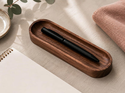 Walnut Wood Pen Tray, Minimalist Oval Wooden Pencil Holder, Office Desk Organizer, Writing Instrument Rest, Work Student Teacher Gift